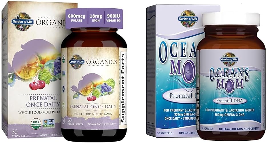 Garden of Life Prenatal Vitamin Folate Energy & Oceans Mom Prenatal DHA Strawberry Fish Oil Brain Support
