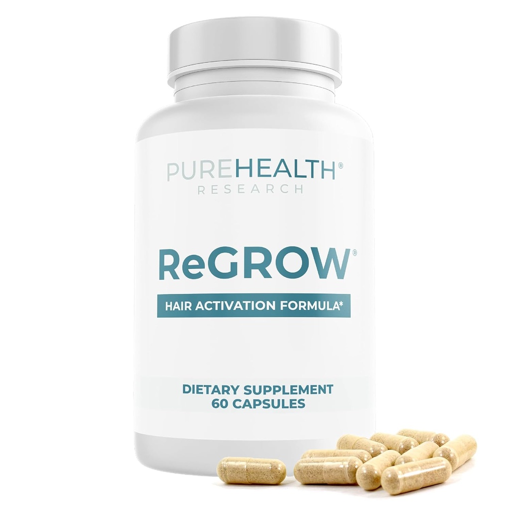 PUREHEALTHTH ReGrow - Saç Büyüme Vitaminleri - Saw Palmetto, Biotin, Collagen, çinko, Iron, Iodine, Selenium & More - Kadınlar ve Erkekler için Saç Ekleri - 60 Capsules
