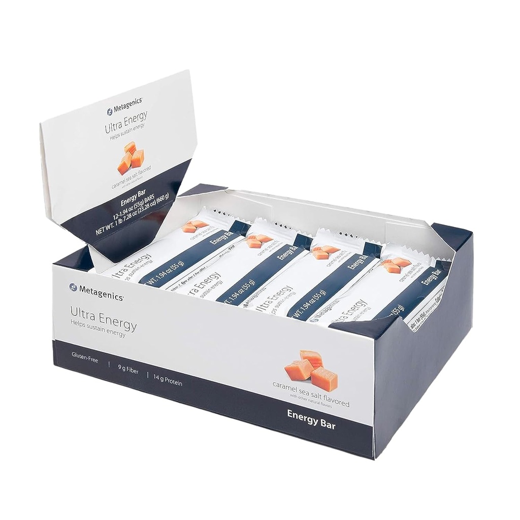 Metagenics Ultra Energy Bars - Sustain Energy, Caramel Sea Salt Flavored | 12 Bars