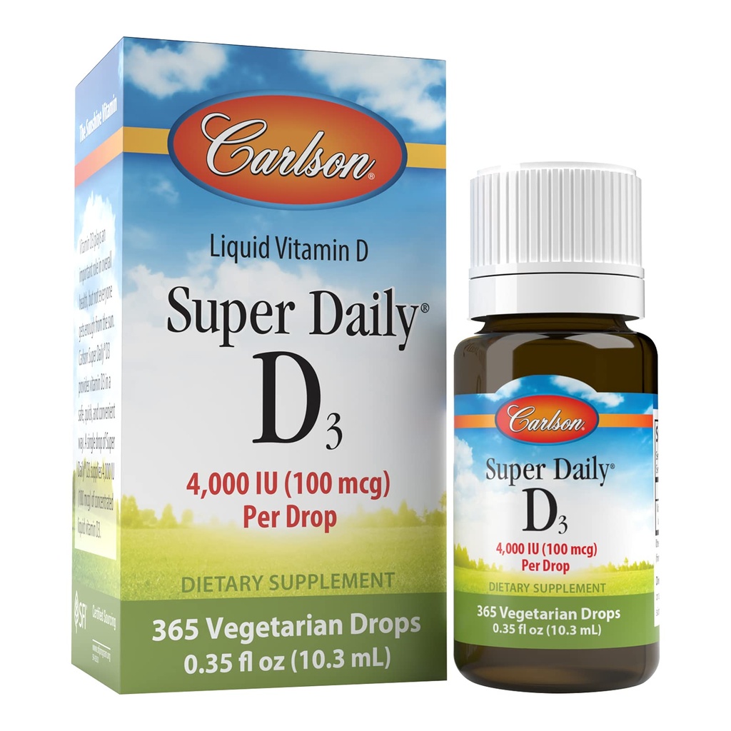 Carlson Super Καθημερινή D3 4.000 IU (100 mcg), Καρδιά & Ανοσοποιητική Υγεία, Δόντια & Δύναμη των Οστών, Άγευστα, 365 σταγόνες