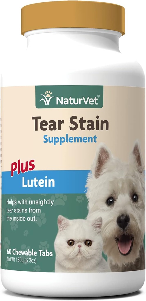 NaturVet - Tear Stain Plus Lutein - Tahminsiz Tear Stains - Cranberry Extract, Food Ascorbate & Oregon Grape Root - Köpekler ve Kediler için - 60 Tabletler