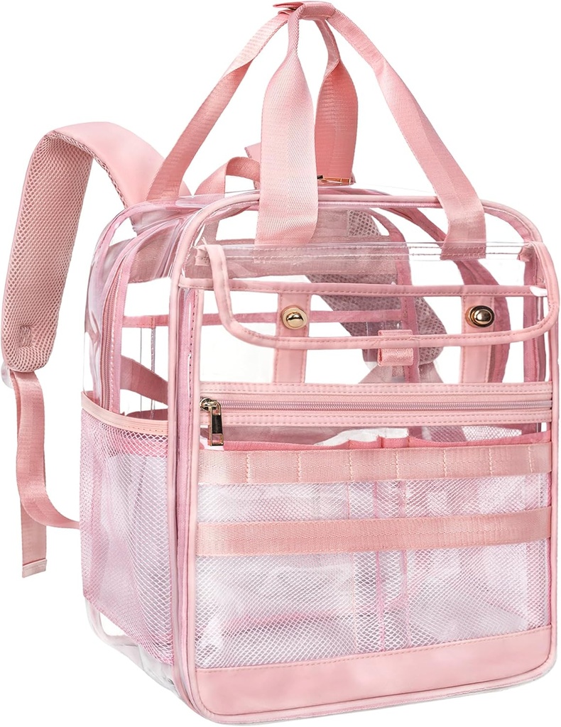 Clear Heavy Duty PVC Διαφανές Backpack, Μεγάλη Πρακτική Multi-Pockets για την εργασία, Ταξίδι (Pink)