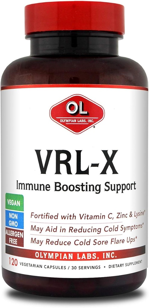Olympian Labs VRL-X Advanced Immune Support, Vitamin C, Zinc & Lysine, May Aid in Cold Sore Relief, 120 Κάψουλες