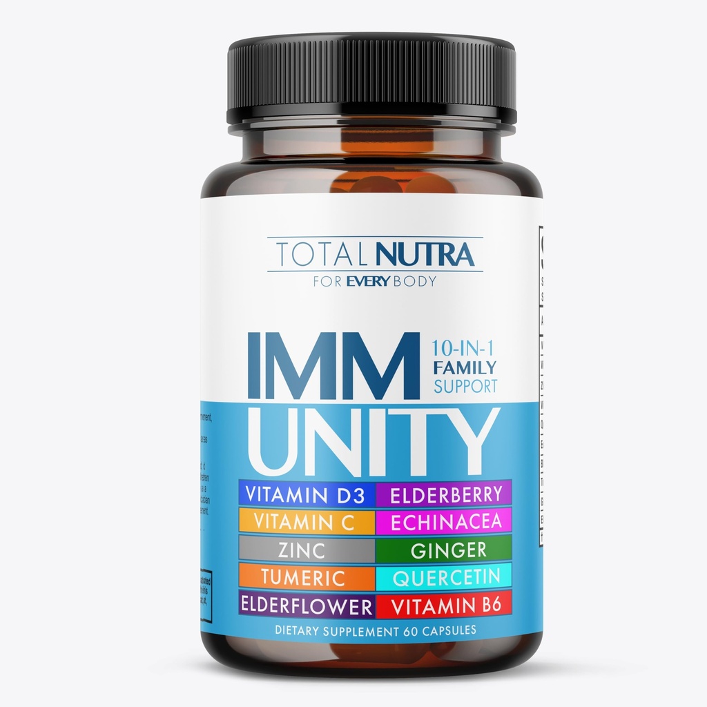 10In-1 Immune Support Supplement: Immune ATMs for Yetişkinler & Kids Daily Immunity Defense with Key Immune System Vitamins çinko, C ve D, Plus Elderberry, Quercetin, Echinacea & More, 60 Caps