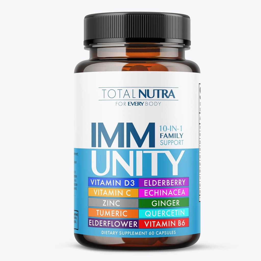 10In-1 Immune Support Supplement: Immune ATMs for Yetişkinler & Kids Daily Immunity Defense with Key Immune System Vitamins çinko, C ve D, Plus Elderberry, Quercetin, Echinacea & More, 60 Caps