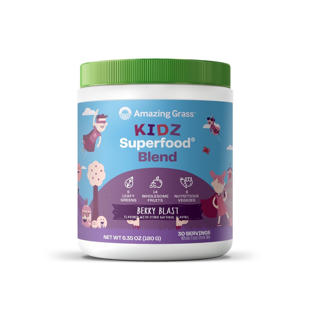 Amazing Grass Kids Superfood: Βιολογικά Πράσινα, Φρούτα, Veggies, Σκόνη ρίζας τεύτλων & Προβιοτικά για υγιή παιδιά, Berry Blast, 30 εξυπηρετούν