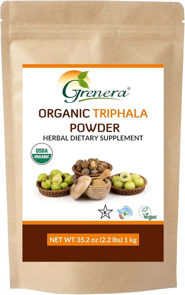 Grenera Organik Triphala Toz 2.2 lb (35.2 Ounce) - Organik Amalaki, Organik Bibhitaki, Organik Haritaki Meyve - USDA Organik, Vegan, Kosher sertifikalı