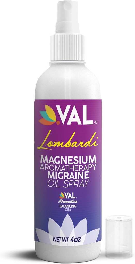 VAL Lombardi Magnezyum Aromaterapi - Migraine & Headache Relief Oil with Zechstein Magnezyum, Lavender, Peppermint & Chamomile – Fast-Acting, Vegan, Cruelty-Free - 4 oz, ABD'de yapılan