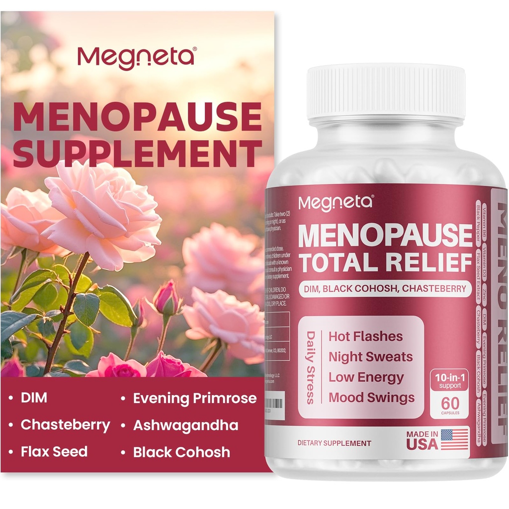 Kadınlar için Menopause Supplements, Destek Hot Flashes & Night Sweats, Black Cohosh, DIM & Evening Primrose, Hormonal Balance & Mood Support – 60 Capsules