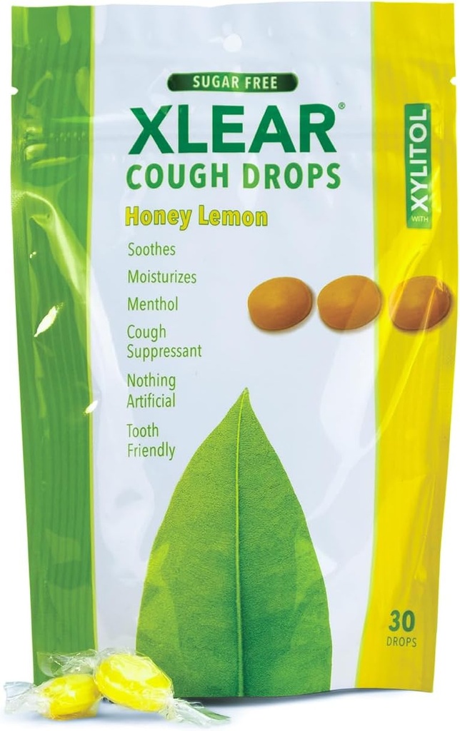 Xlear Xylitol sugar-free Βήχας για ενήλικες και παιδιά, Ξηρό Στόμα χωρίς ζάχαρη Lozenges για Sore Lroat Relief, Μη ΓΤΟ, Χωρίς γλουτένη, Φυσικό λεμόνι, 30 Count (Pack of 1)