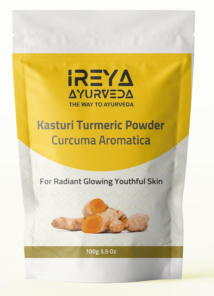 Kasthuri Manjal Toz Skin ve Face Care (3.5 oz) | Kasturi Turmeric, Wild Turmeric toz | Curcuma Aromatica | Glowing Skin Acne ve Oral 100g