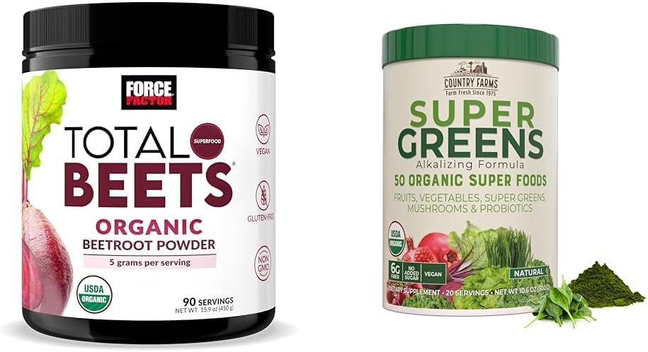 Kuvvet Faktörü Toplam Beets Organik Arıtroot Toz ve Ülke Çiftleri Super Greens İçecek Mix, 50 Organik Superfoods, 20 Hizmet