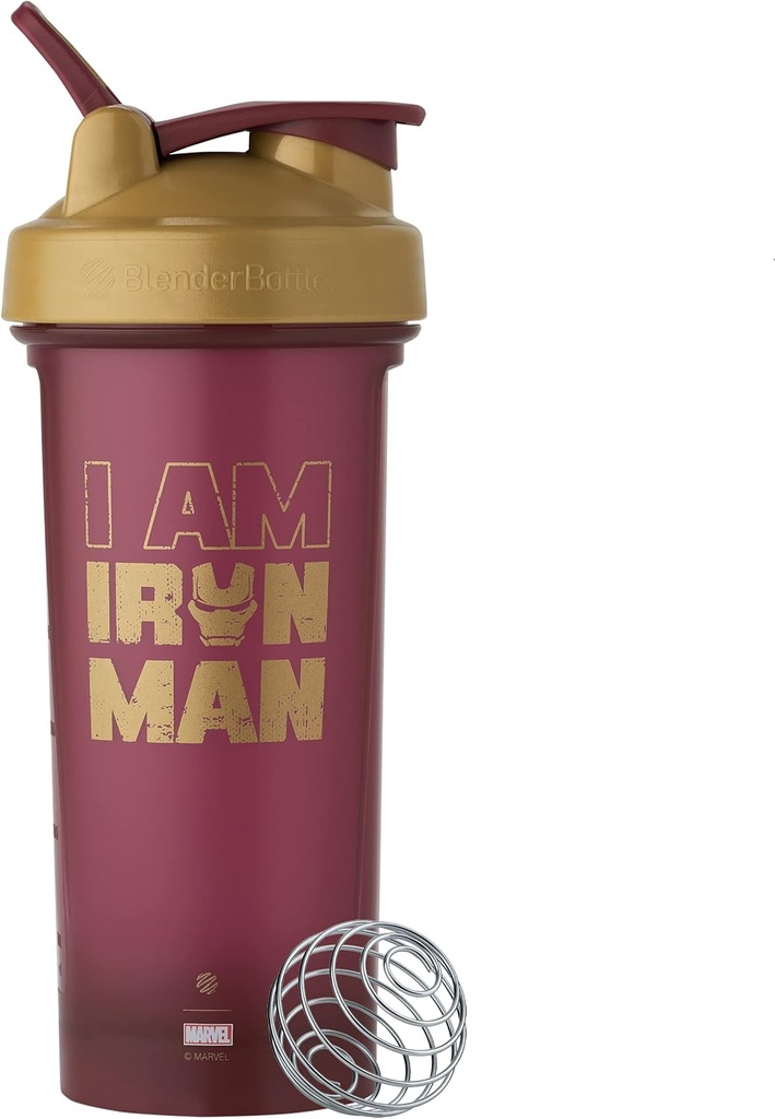 BlenderBottle Marvel Classic V2 Shaker Şişe Protein Shakes ve Pre Workout, 28-Ounce, Iron Man