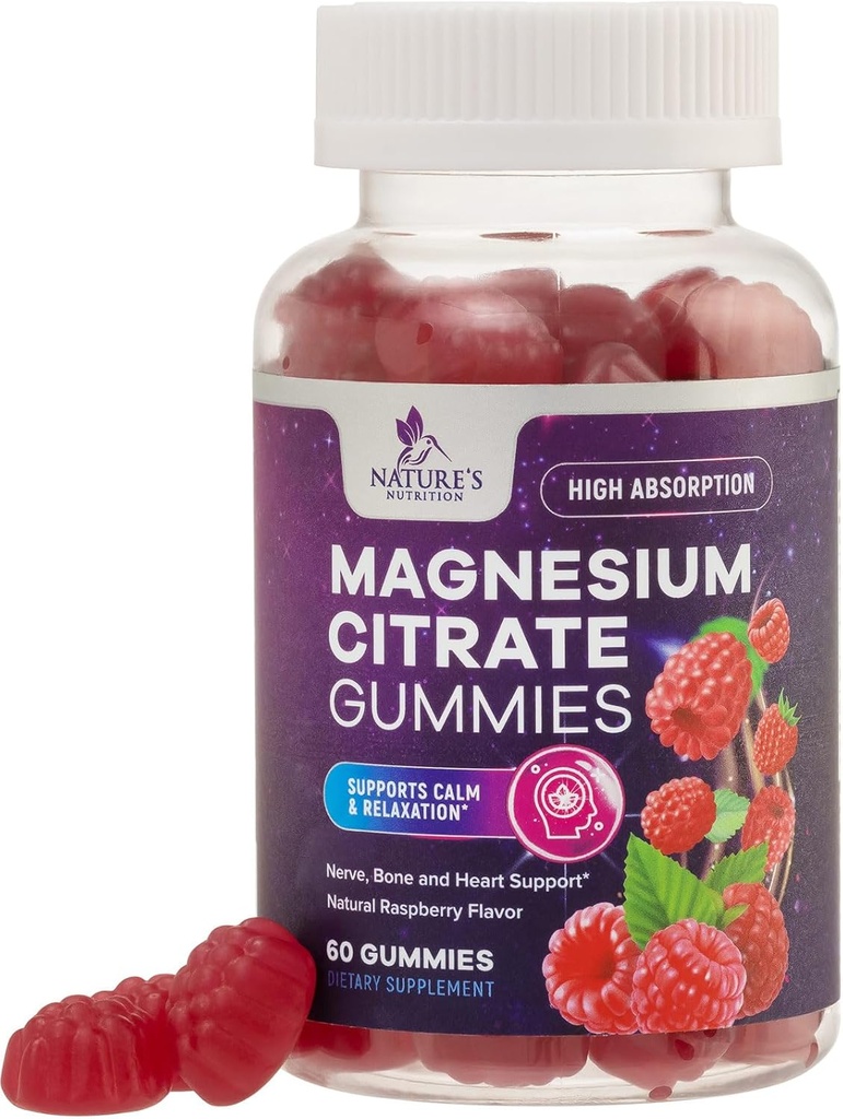 Magnezyum Citrate Gummies Supplement - High Ab component, Vegan Gummy Supplement for Yetişkinler & Kids, Magnesio Citrate Gummy Supplements for Muscle, Nerve, Bone and Heart Support - 60 Gummies