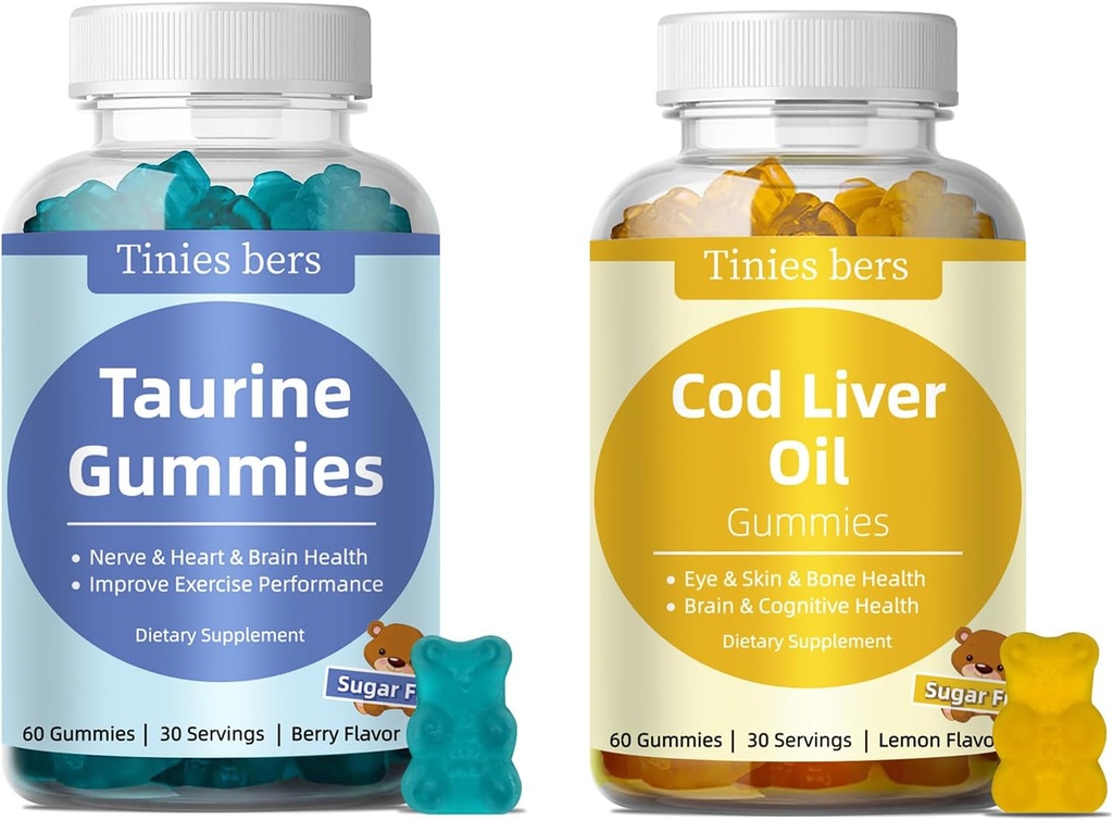Taurine Gummies 1000mg, Cod Liver Oil Gummies 1000mg, Ζάχαρη Δωρεάν για Ενήλικες και Παιδιά, Αμινοξέα, Ωμέγα-3s & Βιταμίνη A&D για Γνωστική, Καρδιά & Υγεία των ματιών, Ενίσχυση του ανοσοποιητικού