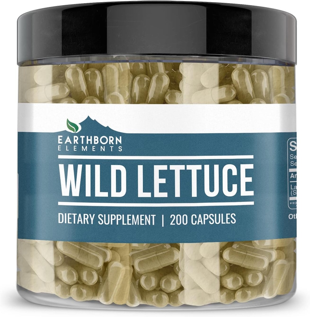 Earthborn Elements Wild Lettuce 200 Capsules, Pure & Undiled, No Wordss