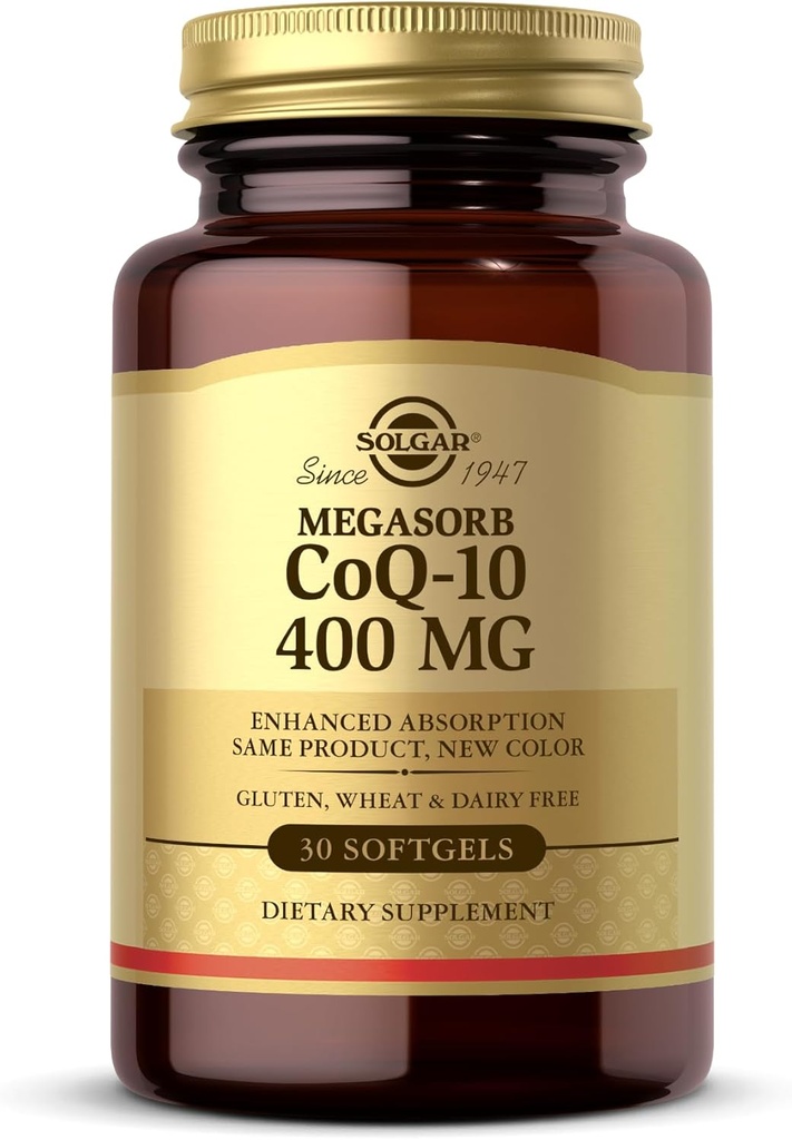 Solgar Megasorb CoQ-10 400 mg, 30 Softgels - Beyin Fonksiyonlar - Coenzyme Q10 Supplement - Geliştirilmiş Aborpsiyon - Gluten Ücretsiz, Süt Free - 30 Hizmet