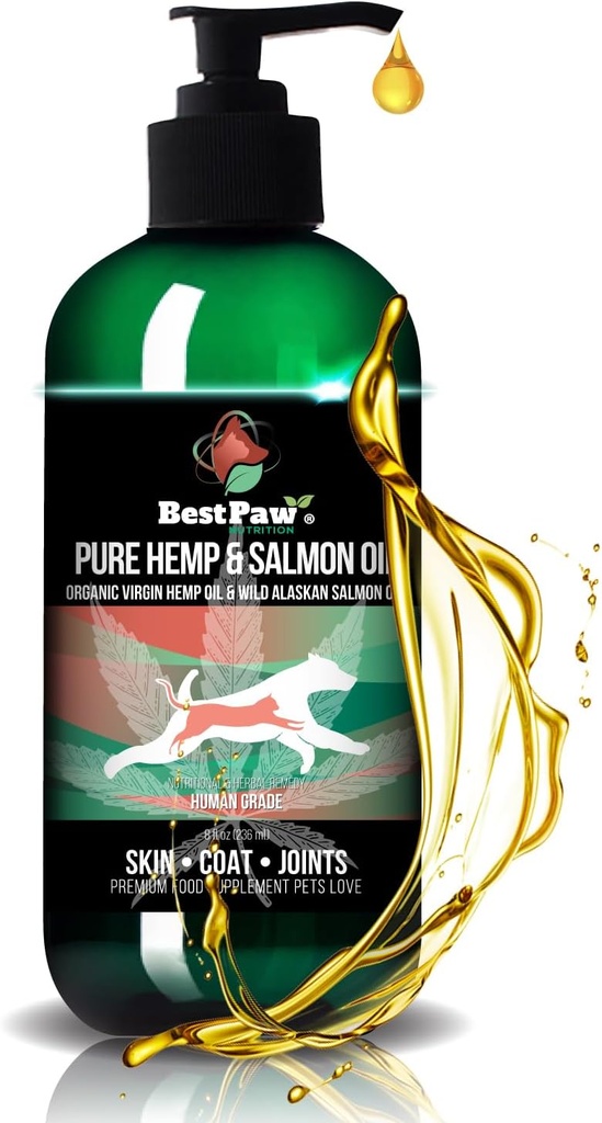 Köpekler ve Kediler için Saf Hemp & Salmon Oil - Omega Skin Care Remedy for Dandruff, Shedding, Anti Allergy & Itchy Skin Relief - Pet Arthritis için Ortak Supplement - Skin & Coats Evcil Aşk - 8 oz