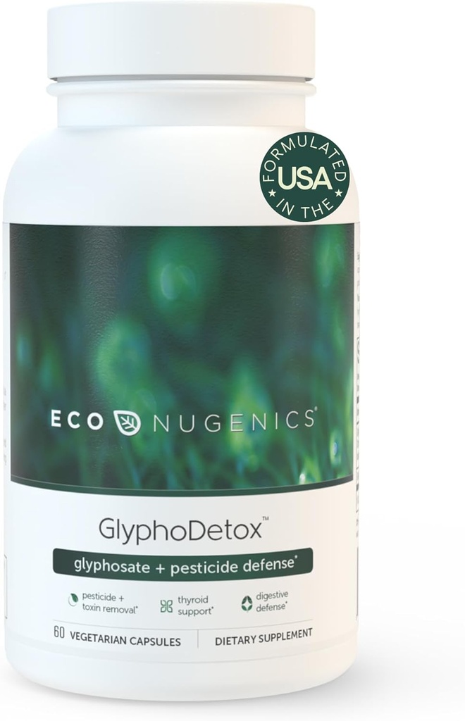 EkoNugenics GlyphoDetox Supplement – Güvenli bir şekilde Glyphosate Pesticides and Agriculture Toxins – Detox Formula w/Kelp, Citrus Pectin, Algimate, Glycine - Erkekler ve Kadınlar için - 60 Capsules -