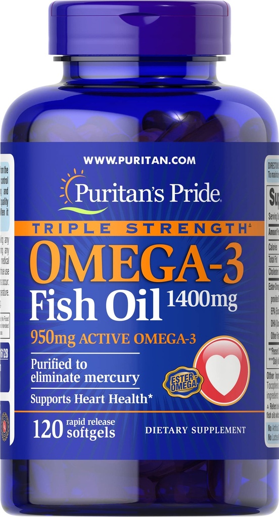 Puritan's Pride Omega-3 Fish Oil 1360 mg Softgels, 120 Kont