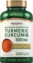 Piping Rock Turmeric Curcumin Supplement 500 mg | 240 Capsules | Black Pepper | Standardized Kompleksi | Non-GMO, Gluten Free Free