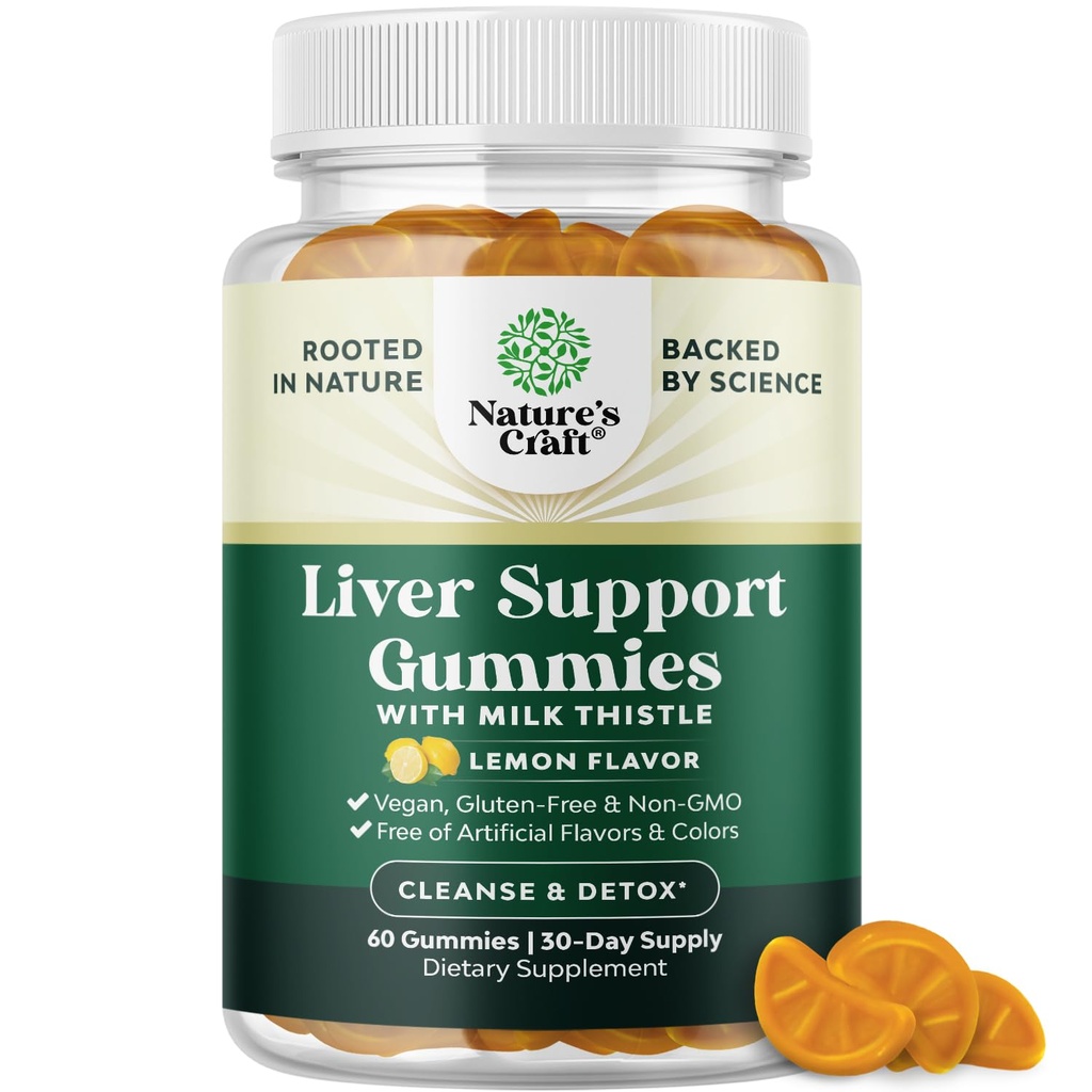 Herbal Liver Detox Gummies Liver Support Milk Butle Gummies with Artichoke Extract Turmeric Curcumin and L-Carnitine - Vegan and Non-GMO - Sweet Lemon (30 hizmet)