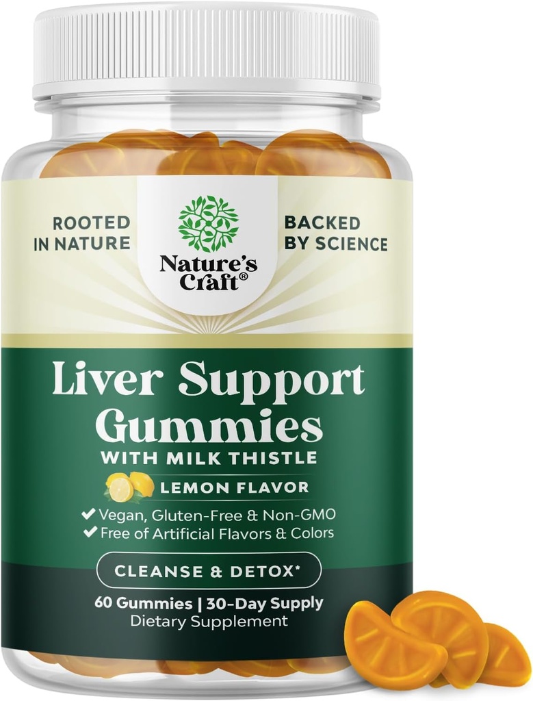 Herbal Liver Detox Gummies Liver Support Milk Butle Gummies with Artichoke Extract Turmeric Curcumin and L-Carnitine - Vegan and Non-GMO - Sweet Lemon (30 hizmet)