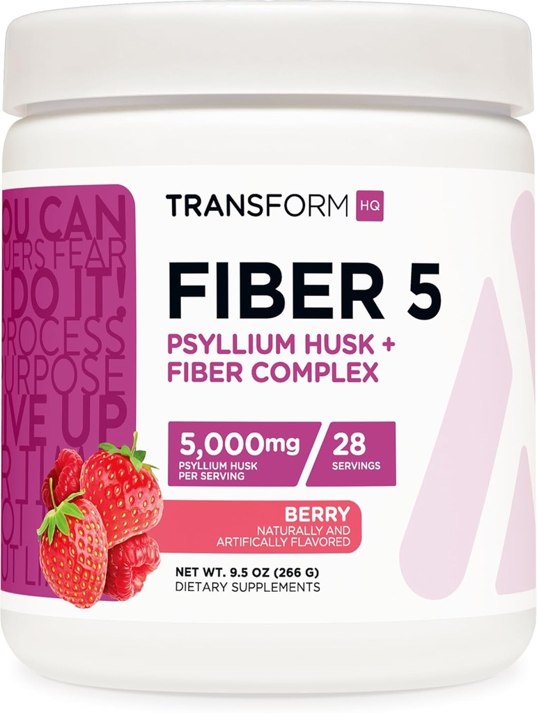 TransformHQ Fiber 5 Psyllium Husk Complex σκόνη (Berry Flavor) (28 εξυπηρετήσεις) - 5.000mg Psyllium Husk per Serving - Digestive Health, Φυσικό συμπλήρωμα, Soluble Plant Fiber Blend