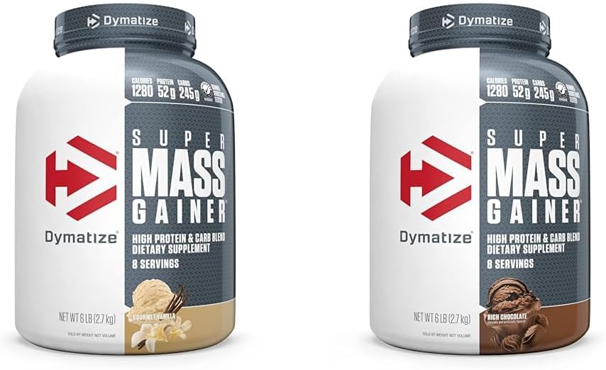 Dymatize Super Mass Gainer Protein Powder 52g Protein 1280 Calories 6 Pound Gourmet Vanilla & Rich Chocolate (Pack of 2)