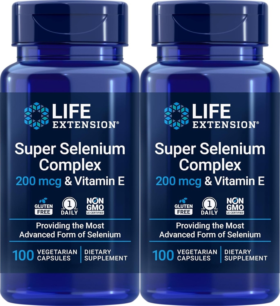 Επέκταση ζωής Super Selenium Complex 200 mcg & βιταμίνη Ε, 100 Veg Caps (πακέτο των 2)