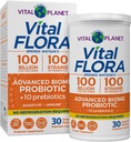 Vital Planet - Vital Flora Advanced Probiyotik 100 Milyar CFU, 100 Diverse Strains, 10 Organik Prebiyotik, Immune Support, Digestive Health Raf Stable Probiyotiks for Women and Men 30 Capsules