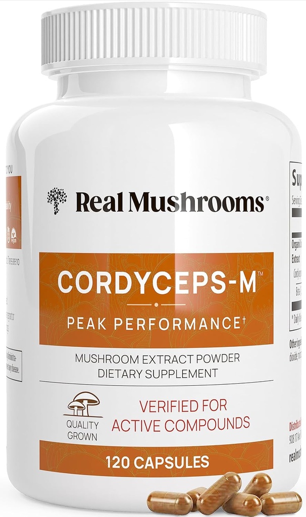 Real Mushrooms Supplement Capsules - Cordyceps Mushroom Powder Πλούσια σε Beta Glucans - Mushroom Pills Cordyceps για την ενέργεια και την απόδοση - Vegan, μη-GMO, Δεν Γέμισμα σιτηρών, 120 ct