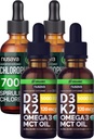 NUSAVA Unflavored D3 K2 Drops ve Chlorophyll Liquid Drops (1994) - Kalp, Ortak, Enerji ve Immune Desteği - Gluten-Free, 2pk Her Şey