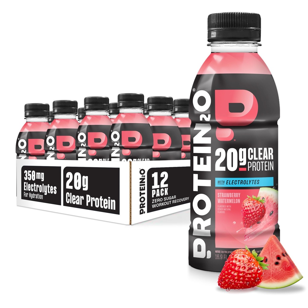 Protein2o Hydration Drink - 2in-1 Sıvı Clear Whey proteini ve Elektrolyte İçecek - 20g Protein, Vitaminler B5, B6 - Post-Workout Recovery - 16.9 Fl Oz - 12 Strawberry Watermelon - 12 Strawberry Watermelon