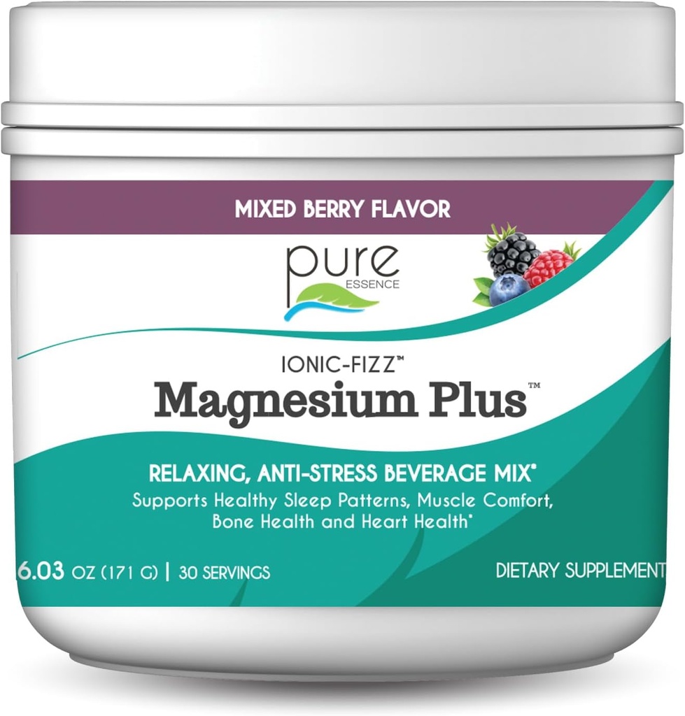 Pure Essence Labs Ionic Fizz Plus, Anti-Stress Supplement Drink Toz, Gluten Free ve Non-GMO Magnezyum Toz (Mixed Berry, 6.03 Ounce (Pazar 1)