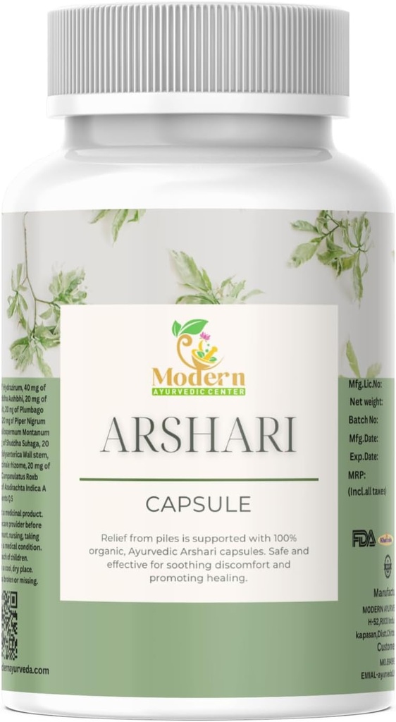 Μοντέρνα κάψουλα Ayurvedic Center Arshari, Ανακούφιση από Piles, 100% Οργανική, Ayurvedic 120 κάψουλες