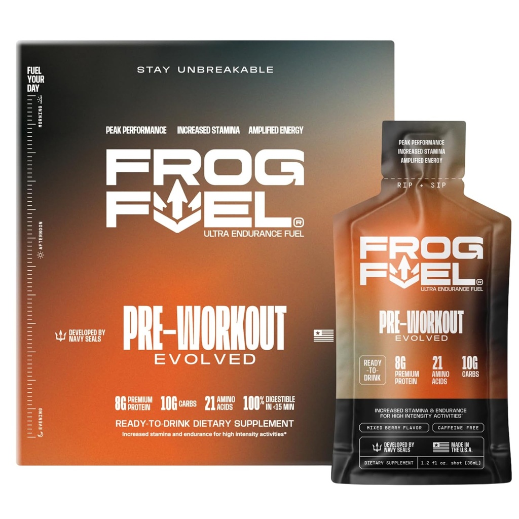Frog Yakıt Ultra Enerji Gel & Pre Workout Shot with 1500 mg Beta Alanine, Electrolytes 8g Protein Nano-Hydrolyz Grasspn, 10g Carbs, Gluten Free, Fat Free, Berry, 1.2 oz Packets, 24 Pack