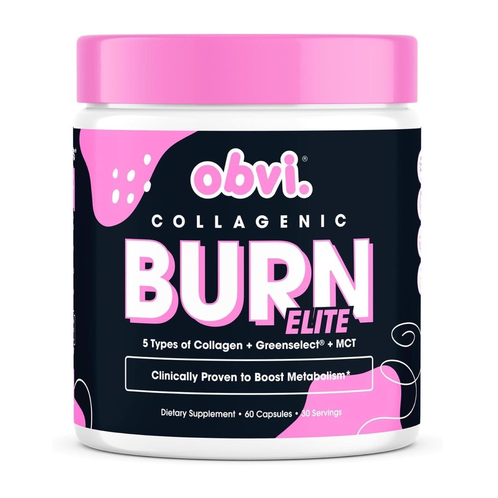 Obvi Burn Elite | Supports Metabolism Boost, Energy, and Focus | Supplement with Collagen and Green Tea | Supports Health Saç, Skin, Nails, and Commons | 60 Capsules, 30 Servisler