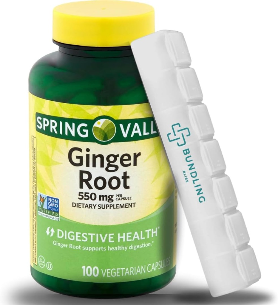 Ginger Root 550 mg, Vegetarian Capsules - Diyetsel Supplement -100 Count - (Includes Bonus Organizer)- 1 Pack