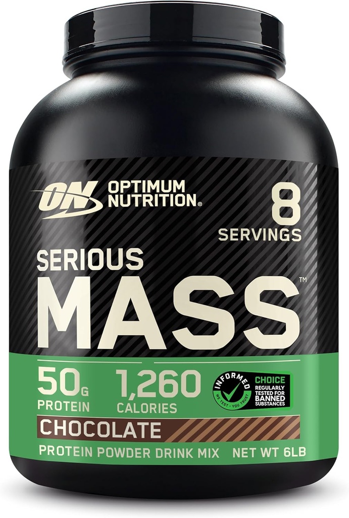 Optimum Nutrition Serious Mass, Weight Gainer Protein Powder, Mass Gainer, Vitamin C and Zinc for Immune Support, Creatine, Chocolate, 6 Pound (Packaging May Vary)