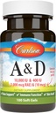 Carlson - A & D, 10000 IU (3000 mcg RAE) A, 400 IU (10 mcg) Vitamin D3, Vizyon Desteği, Skin Health, 100 Soft Gels