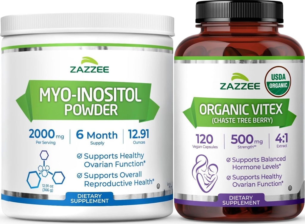 Zazzee Myo-Inositol σκόνη και USDA οργανικές κάψουλες Vitex, Vegan, όλα φυσικά και μη ΓΤΟ