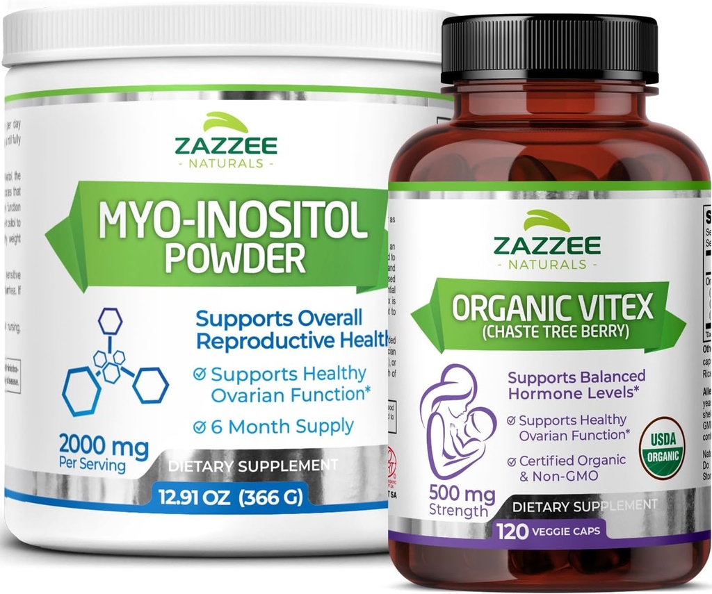Zazzee Myo-Inositol Toz ve USDA Organik Vitex Capsules, Vegan, All- Natural and Non-GMO