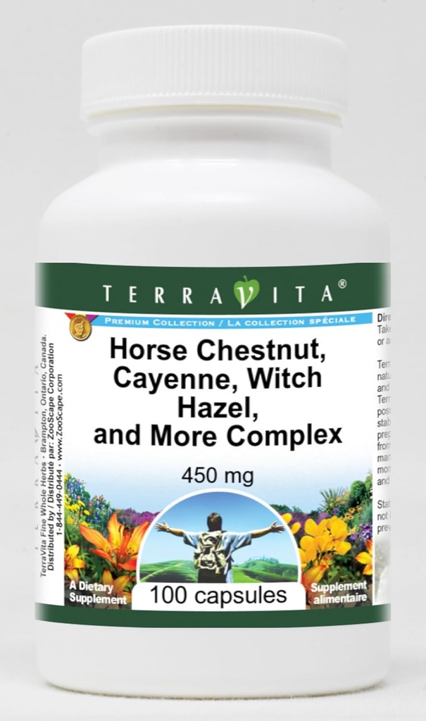 Terravita Horse Chestnut, Cayenne, Cadı Hazel ve Daha Kompleksi - 450 mg (100 Capsules, ZIN: 517073)