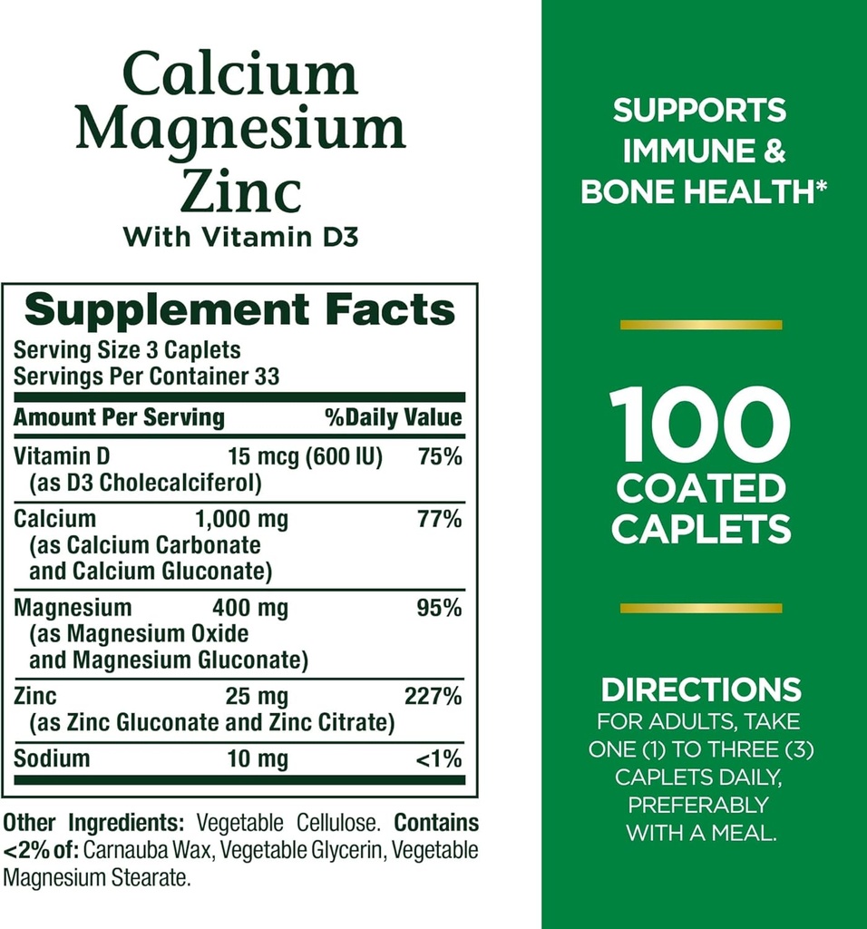 Nature's Bountyuba & çinko Caplets, Immune & Supporting Bone Health, 100 Count (Pack of 2)