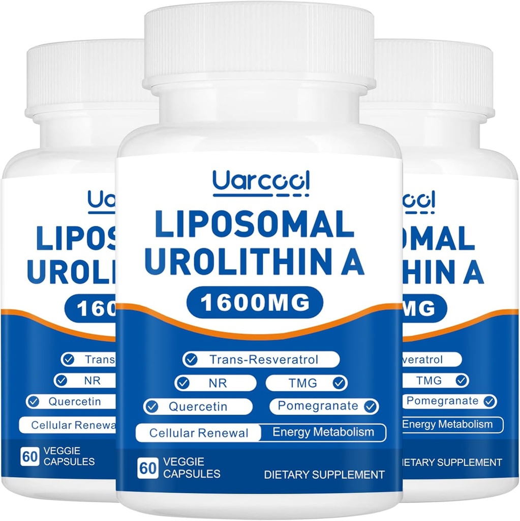 Urolithin A Supplement 1600 mg Kas Kuvveti ve Enerji Üretimi, Sağlıklı Homocysteine Seviyeler ve Nicotinamid riboside NAD+ Longevity için Güçlendirici - 60 Softgels (3 Şişe)