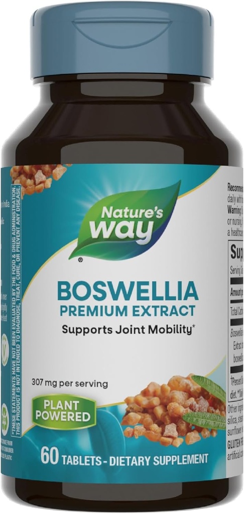 Nature's Way Boswellia Premium Extract, Supports Common Mobility*, 307 mg Boswellia serrata Extract per Service, Frankincense Supplement, Gluten Free & Vegan - 60 Tabletler (Pazarlama Mayıs Vary)