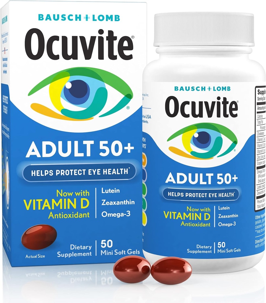 Ocuvite 50+ Eye Vitamin & Mineral Supplement, Omega-3, çinko, C & E, Lutein & Zeaxanthin, çinko Supplements for Women and Men, 50 Softgels