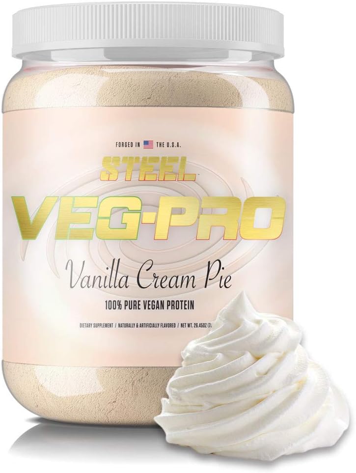 Steel Supplements Veg-PRO | Vegan Protein Toz, Vanilla Cream Pie | 25 Servisler (1.65lbs) | BCAA Amino Asit | Gluten Ücretsiz | Süt | Low Carb Formula