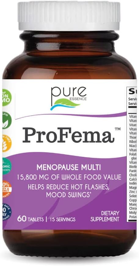 Pure Essence Labs ProFema - Πολυβιταμίνη για τις γυναίκες - Natural Εμμηνόπαυση Συμπλήρωμα ανακούφισης - Προάγει την ισορροπία ορμονών, μειώνει τις καυτές αναλαμπές, Mood Swings, Night Sweats (60 Κάψουλες)
